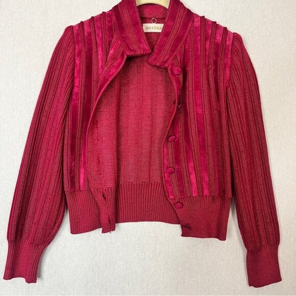 Vintage Beltrami virgin wool silk 3D button ribbed jacket Sz M - Picture 5 of 10